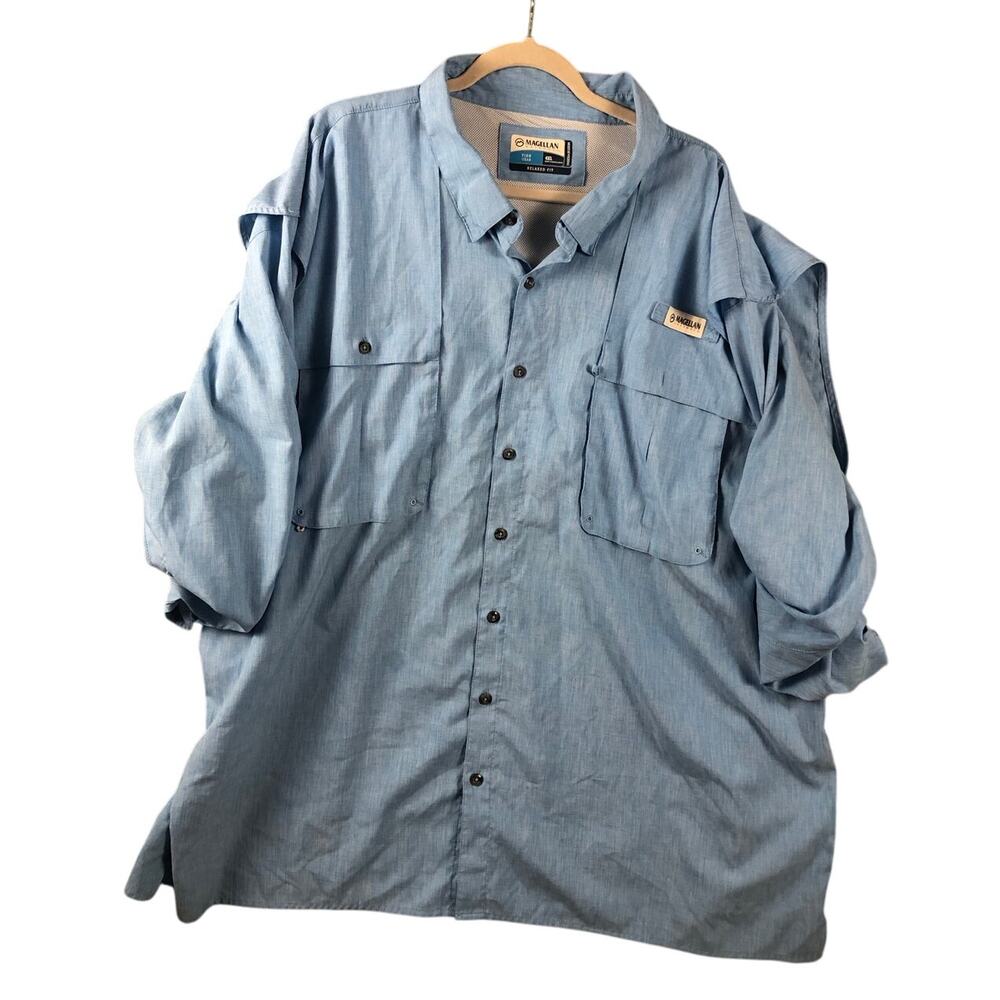 Men Magellan 4XL Moisture Wick Long Sleeve Roll Up Vented Blue Shirt